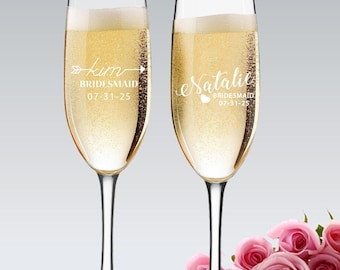 Personalized Champagne Glasses for Bridesmaids, Wedding Champagne Flutes, Bridesmaid Champagne Flute, Bridesmaid Flute Glasses