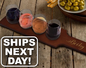 Custom Wine Tasting Set, Engraved Wine Flight, Monogrammed Wine Sampler Set Personalized Wine Flight Board Wine Flight Paddle with 4 Glasses