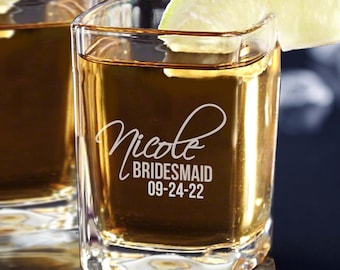 Personalized Bridesmaid Shot Glass, Maid of Honor Shot Glass, Bride and Groom Shot Glasses, Custom Groomsmen Shot Glasses, Engraved for Free