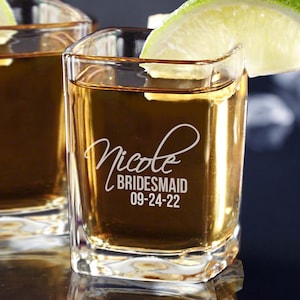 Personalized Bridesmaid Shot Glass, Maid of Honor Shot Glass, Bride and Groom Shot Glasses, Custom Groomsmen Shot Glasses, Engraved for Free