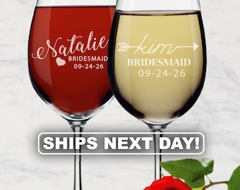 Etched Wine Glasses, Personalized Wine Glass, Custom Wine Glasses, Bridesmaid Gift, Monogram Wine Glass Bridesmaid Wine Glasses Personalized