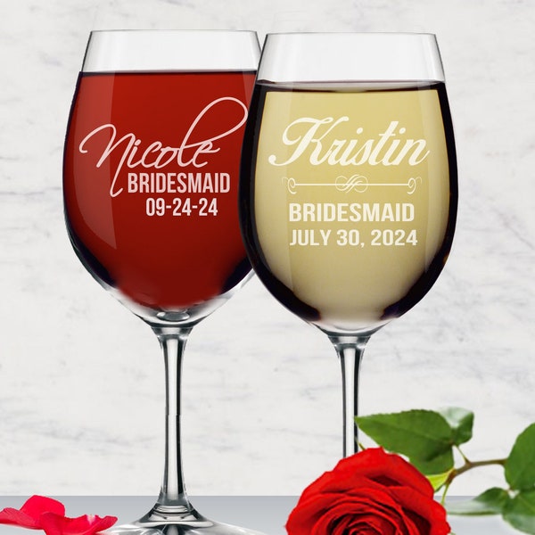 Engraved Wine Glasses, Personalized Wine Glass, Custom Wine Glasses Bridesmaid Gift Monogram Wine Glass Bridesmaid Wine Glasses Personalized
