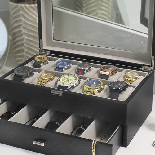 Personalized Watch and Sunglasses Box With Drawer Engraved Etsy