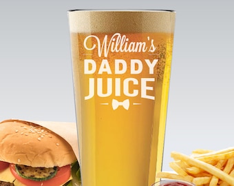 Vaso de cerveza personalizado "Daddy Juice", "El hombre, el mito, la leyenda", vaso de cerveza personalizado, vasos de cerveza divertidos, vasos de pinta personalizados para papá