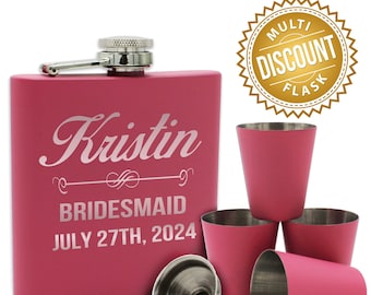 Flasks For Bridesmaids, Personalized Pink Flask, Gifts For Bridesmaids, Bridal Party Flask, Maid of Honor Flask, Flask for Girls