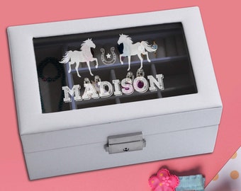 Horse Jewelry Box, Monogrammed Jewelry Box for Girls, Girls Jewelry Box Custom, Little Girl Jewelry Gift Box, 2nd Birthday Gift for Girl