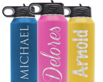 Personalized Water Bottle with Straw, Sports Water Bottle Engraved, Premium Custom Flask Water Bottle, Workout Water Bottle 32oz with Straw