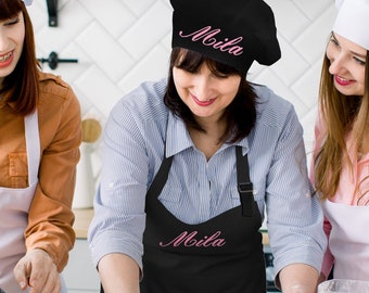 Apron and Chef Hat Set for Adults, Monogrammed Apron and Hat, Custom Chef Apron and Hat Set, Personalized Mom Kitchen Gift