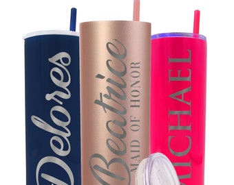 Skinny Tumbler Monogrammed, Personalized Tumbler with Straw, Bridesmaid Skinny Tumbler, Skinny Tumbler with Matching Straw, 20 oz Tumbler