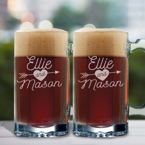 Personalized Couples Beer Mugs, Custom Anniversary Beer Mug Set of 2, His Her Mr Mrs Beer Mug Gift Set, Couples Wedding Beer Gift Set