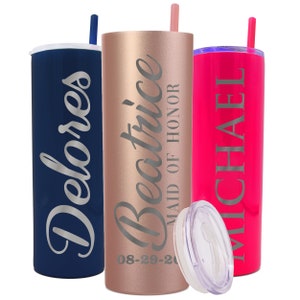 Skinny Tumbler Monogrammed, Personalized Tumbler with Straw, Bridesmaid Skinny Tumbler, Skinny Tumbler with Matching Straw, 20 oz Tumbler