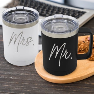 Mr and Mrs Coffee Tumblers, Mr and Mrs Insulated Coffee Mug Set, Couples Coffee Gifts, Mr and Mrs Coffee Mug Set of 2