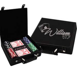 Personalized Poker Set, Poker Gifts, Poker Chip Display, Poker Player Gifts, Poker Lover Gifts, Poker Case, 100 Chip Set with Dice and Cards image 1