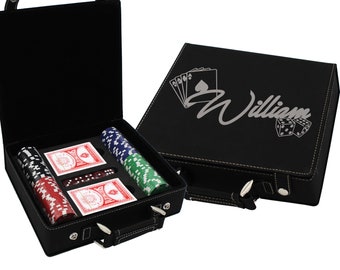 Personalized Poker Set, Poker Gifts, Poker Chip Display, Poker Player Gifts, Poker Lover Gifts, Poker Case, 100 Chip Set with Dice and Cards