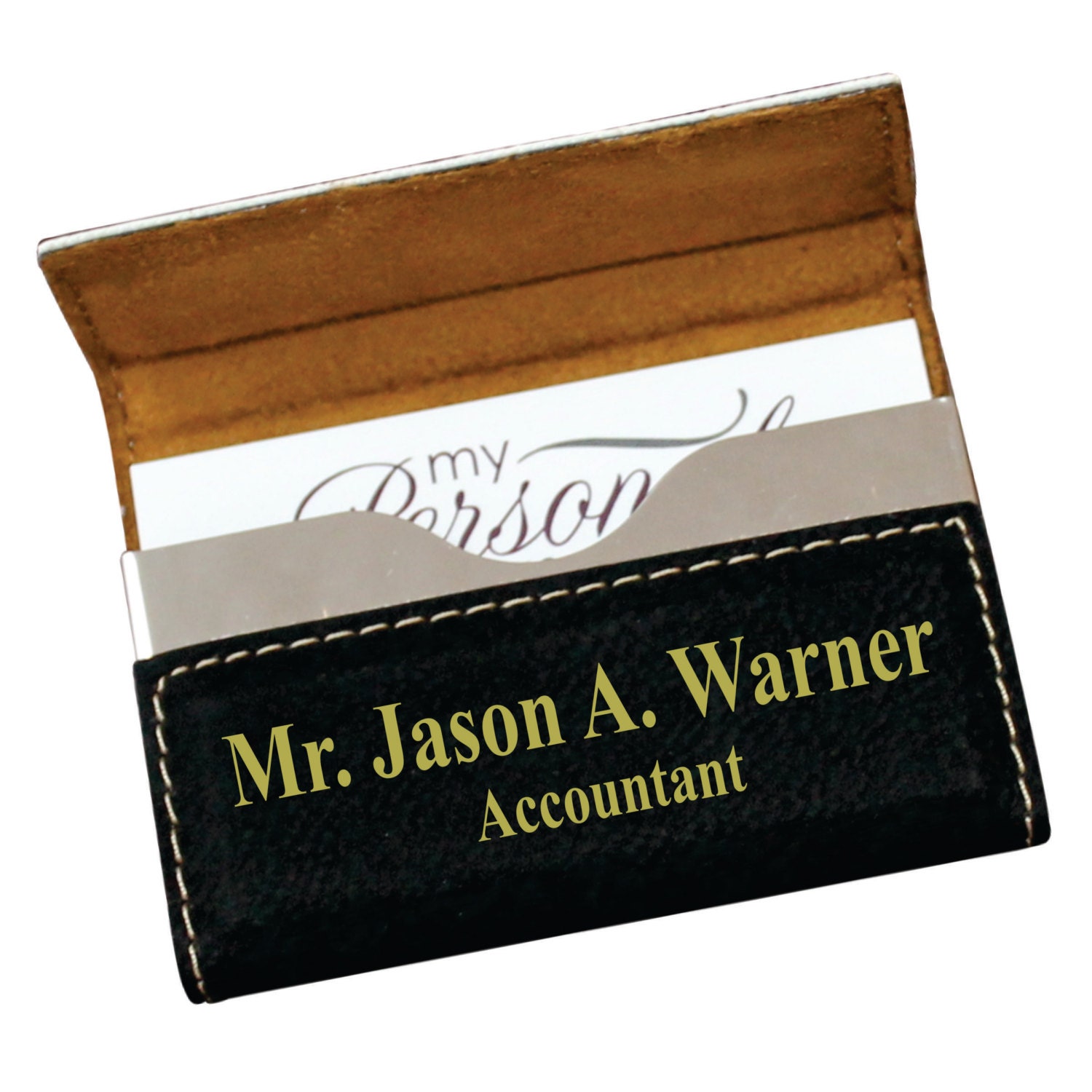 Engraved Leather Business Card Holder Personalized Business Etsy