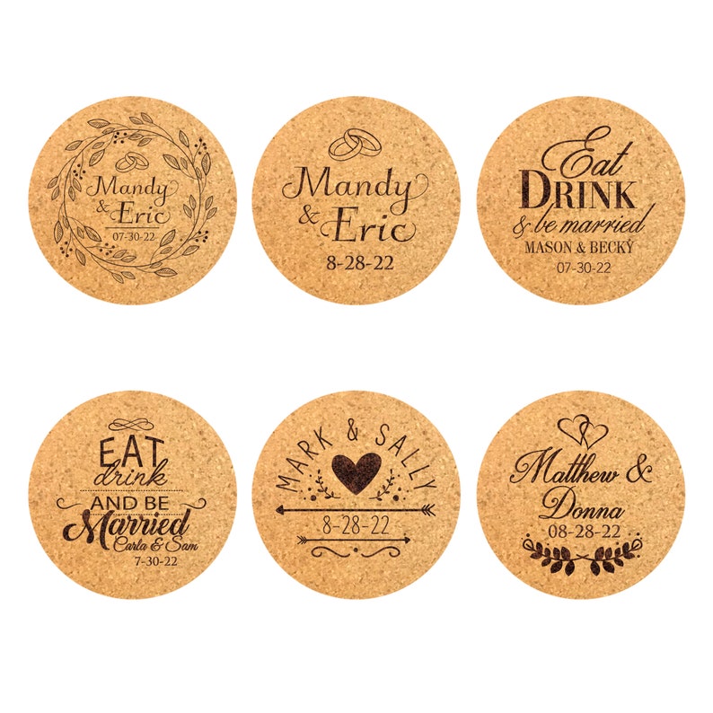 Custom Wedding Favors for Guest, Personalized Engraved Cork Coasters, Customized Cork Coasters for Guests, Personalized Wedding Favors Bulk image 5