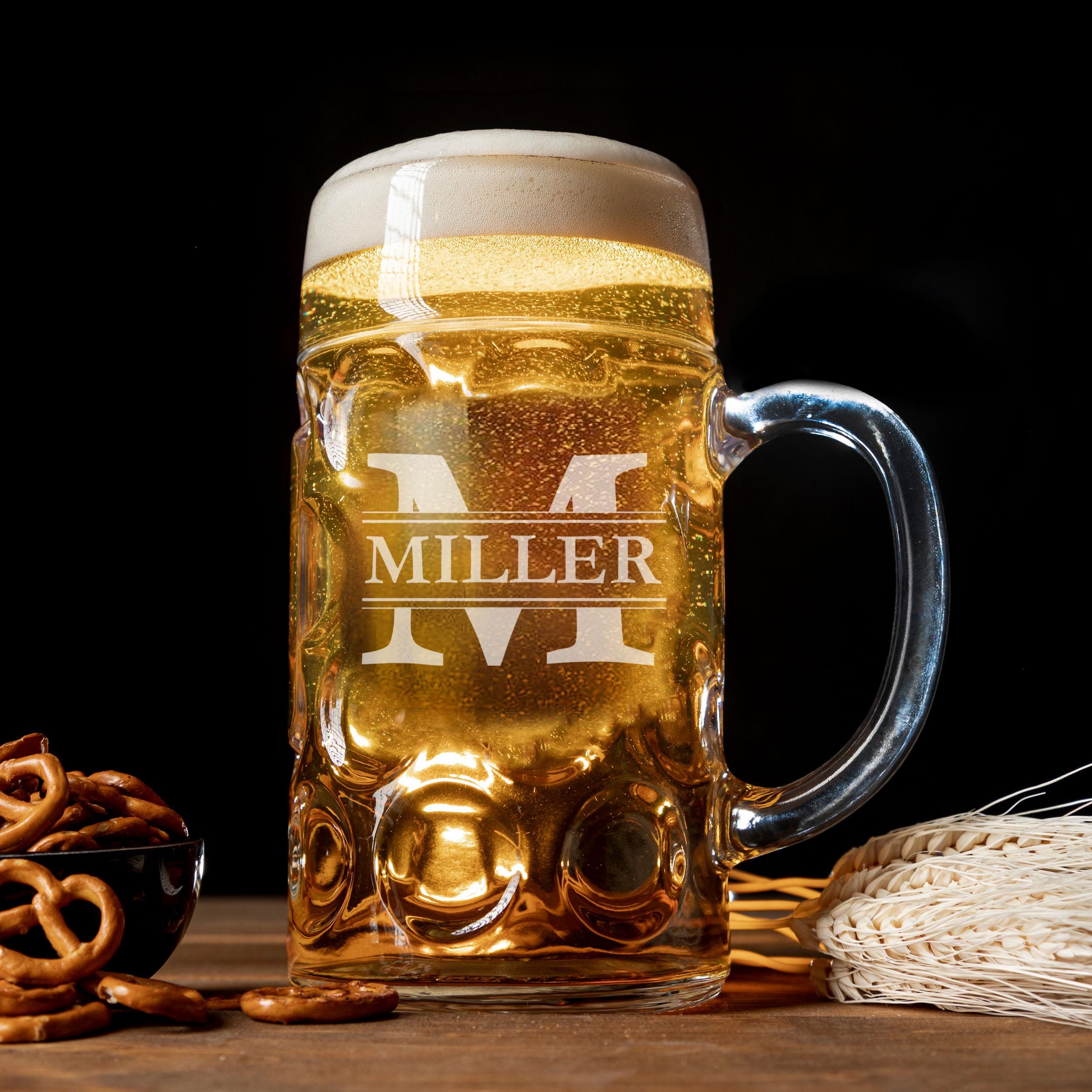 Engraved Oktoberfest Beer Mug - Customizable German Bierkrug Masskrug Giant Beer Glass Holds Over 3 Beers - 41 Oz