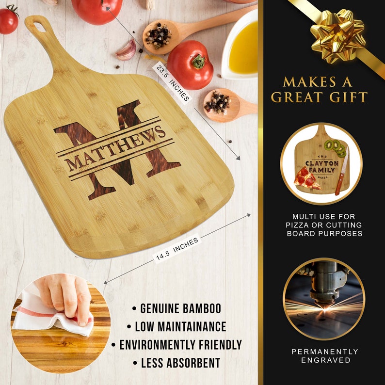 Pizza Peel, Personalized Pizza Board, Wood Pizza Paddle, Custom Pizza Peel, Pizza Lovers, Personalized Pizza Gifts, Pizza Cutter and Paddle image 3