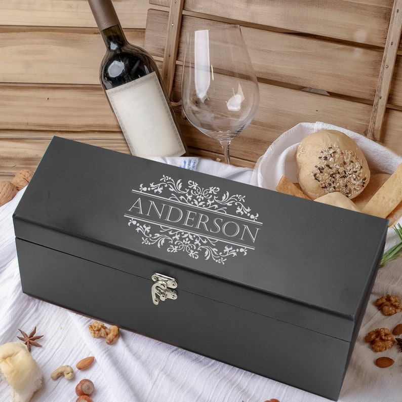 Wine Gift Box, Wedding Wine Box, Wood Wine Holder, Couples Wine Box, Personalized Wood Wine Box, Wine Box for Anniversary, Wine Bottle Box image 1