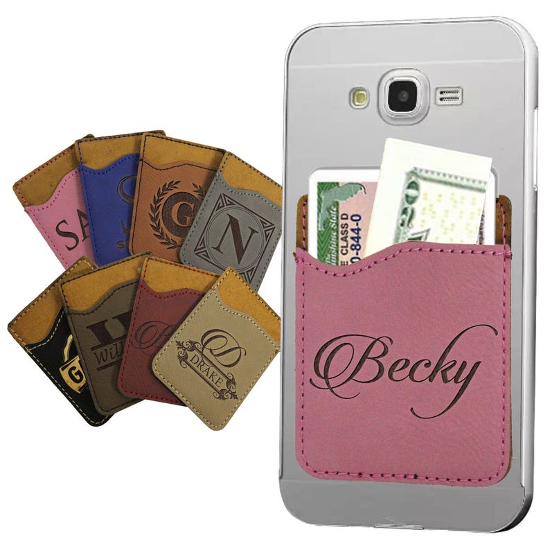 Personalized Phone Wallet, Stick on Wallet, Adhesive Card Holder, Cell Phone Card Holder, Monogram Card Holder, Engraved Phone Caddy image 2