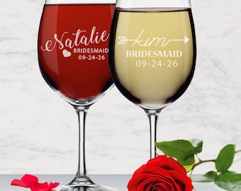 Bridesmaid Wine Glasses, Personalized Wine Glass, Bridesmaid Gift, Custom Wine Glasses,  Wine Glasses Personalized, Etched Wine Glasses