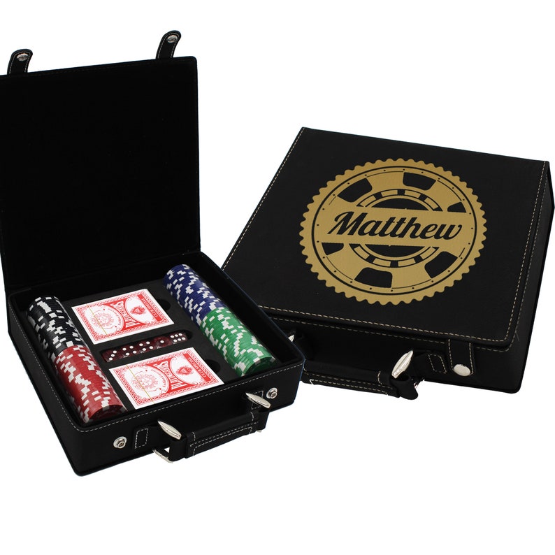 Personalized Poker Set, Poker Gifts, Poker Chip Display, Poker Player Gifts, Poker Lover Gifts, Poker Case, 100 Chip Set with Dice and Cards image 7