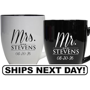 Personalized Mr and Mrs Coffee Mugs Set of 2, Custom Mr Mrs Coffee Set, Customized Mr and Mrs Coffee Mug Set