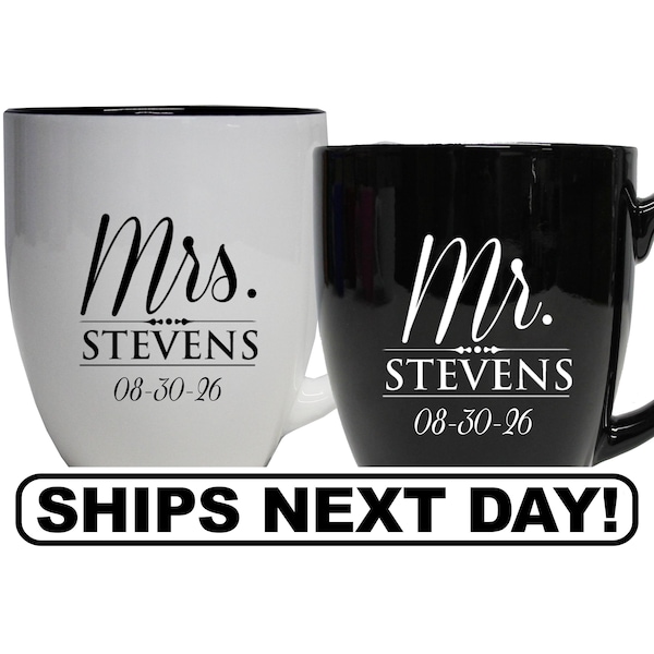 Personalized Mr and Mrs Coffee Mugs Set of 2, Custom Mr Mrs Coffee Set, Customized Mr and Mrs Coffee Mug Set