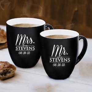 Personalized Mr and Mrs Coffee Mugs Set of 2, Custom Mr Mrs Coffee Set, Customized Mr and Mrs Coffee Mug Set image 1
