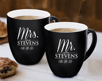 Personalized Mr and Mrs Coffee Mugs Set of 2, Custom Mr Mrs Coffee Set, Customized Mr and Mrs Coffee Mug Set