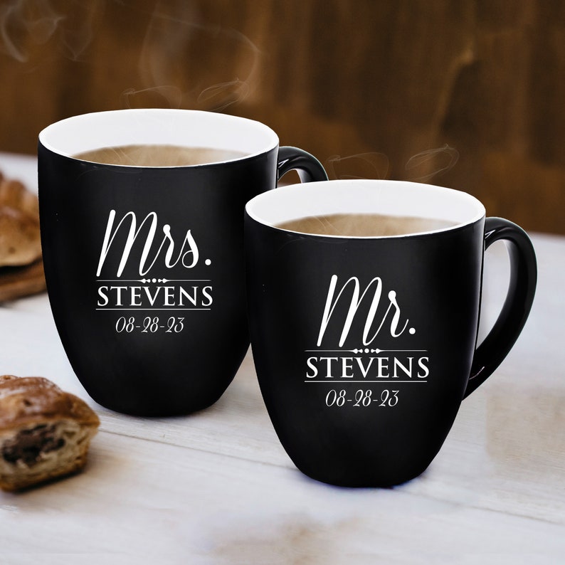 Personalized Mr and Mrs Coffee Mugs Set of 2, Custom Mr Mrs Coffee Set, Customized Mr and Mrs Coffee Mug Set image 1