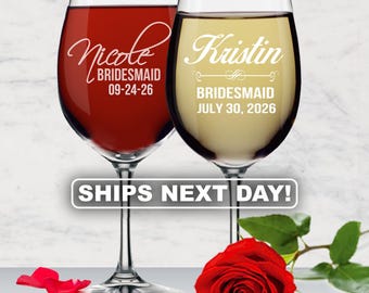 Personalized Wine Glasses, Bridesmaid Gift, Custom Wine Glasses, Bridesmaid Wine Glasses, Etched Wine Glasses, Engraved Wine Glass