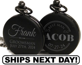 Groomsmen Pocket Watch - Custom Pocket Watch - Groomsmen Gift - Personalized Pocket Watch - Engraved Pocket Watch - Best Man Gift - Black