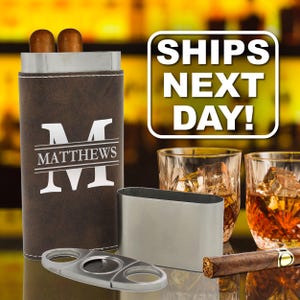 Personalized Cigar Travel Case, Cigar Holder Leather Cigar Case, Custom Cigar Holder Leather, Personalized Cigar Case and Cutter