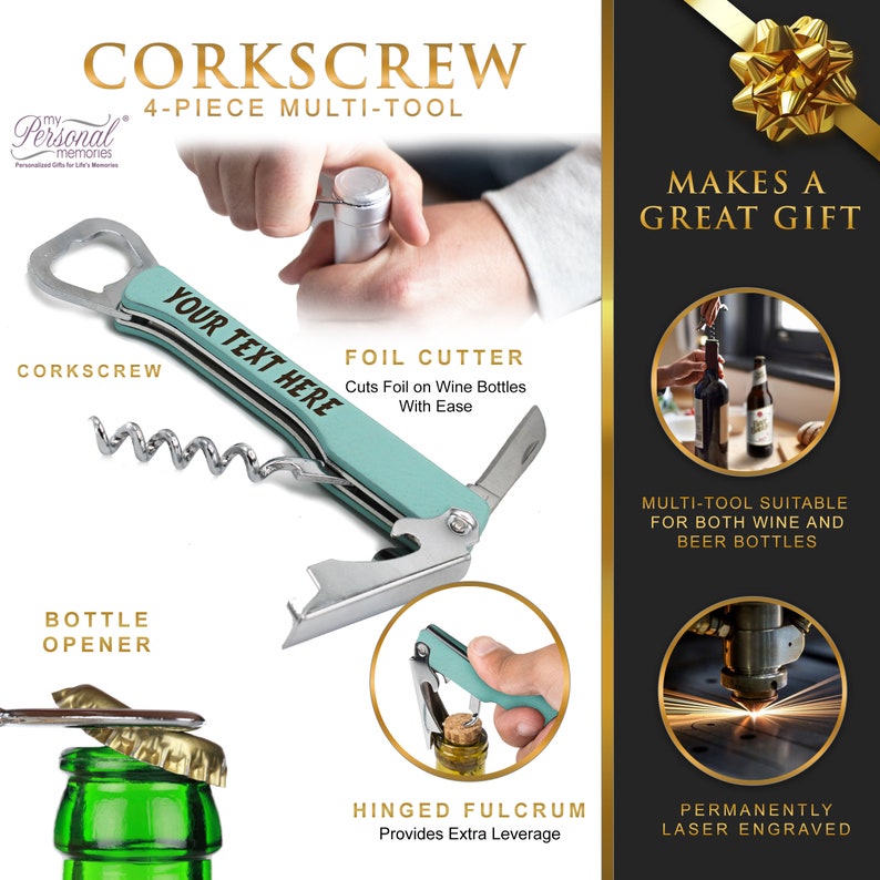 Personalized Corkscrew and Multi-Tool Groomsmen Gifts Wedding Party Gifts Wine Opener Engraved, Customized, Monogrammed for Free image 4