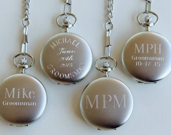 Engraved Pocket Watch, Gifts for Groomsmen, Wedding Party Gifts, Silver Pocket Watch, Personalized Pocket Watch, Groomsman Gift