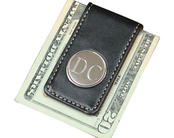 Personalized Leather Money Clip, Magnetic Money Clip, Custom Money Clip, Monogrammed Money Clip, Engraved Money Clip, Money Clip Black