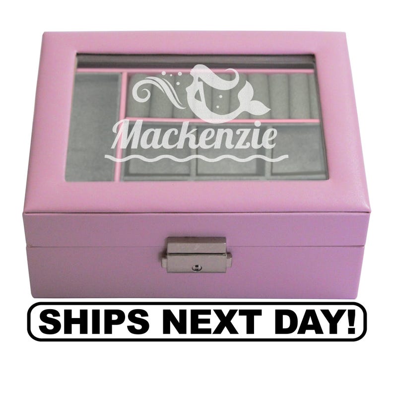 Mermaid Jewelry Box, Etched Jewelry Box for Girls, Girls Jewelry Box Monogram, Little Girl Jewelry Gift Box, 6th, 7th Birthday Gift for Girl image 1