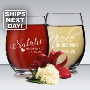Personalized Stemless Wine Glass, Bridesmaid Gift, Custom Stemless Wine Glasses, Bridesmaid Wine Glasses, Etched Wine Glasses Stemless Glass