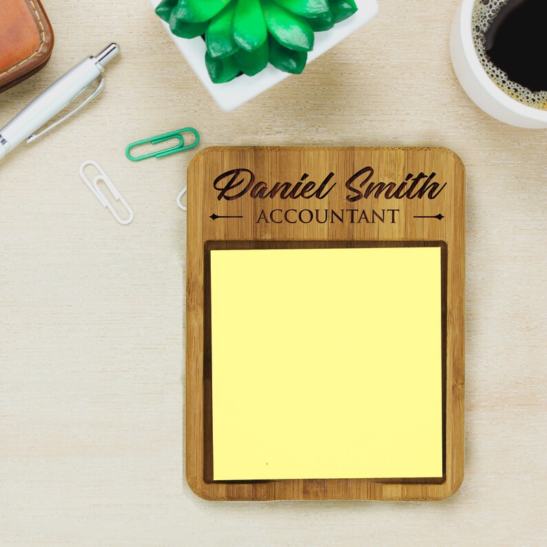 Wood Sticky Note Holder Personalized Sticky Notes Desk Gift Etsy