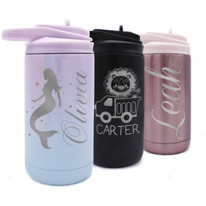 Personalized Kids Water Bottle, Double Wall Tumbler Insulated Water Bottle for Kids, Custom Water Bottle with Name and Straw - Premium 12 oz