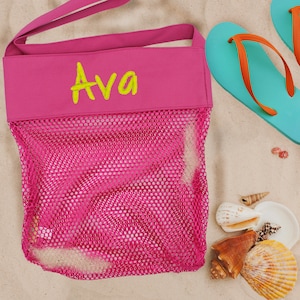 Personalized Seashell Bag, Mesh Sea Shell Bag, Mesh Shell Bag, Monogrammed Shell Tote, Kids Beach Bag, Seashell Tote Bag, Beach Shell Bag