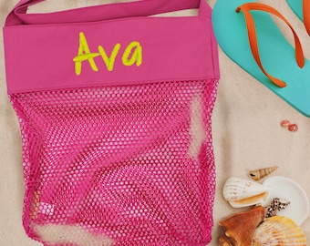 Personalized Seashell Bag, Mesh Sea Shell Bag, Mesh Shell Bag, Monogrammed Shell Tote, Kids Beach Bag, Seashell Tote Bag, Beach Shell Bag