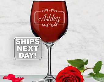 Personalized Wine Glass with Stem, Custom Engraved Stemmed Wine Glass Gift for Her, Customized Wine Gift