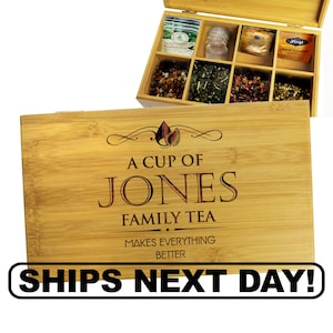 Engraved Tea Chest, Tea Caddy, Personalized Tea Storage Box, Tea Bag Organizer, Wooden Tea Box, Gifts For Her Gifts For Family Gifts For Mom