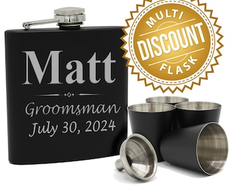 Groomsmen Gift Box, Groomsman Gift Flask, Gifts for Groomsmen, Personalized Leather Flask, Engraved Flask, Personalized Groomsmen Flask