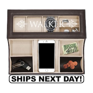 Personalized Valet Box, Monogrammed Valet Tray, Mens Catchall, Dresser Tray, Dresser Organizer, Valet Box Leather, Pocket Change Dish