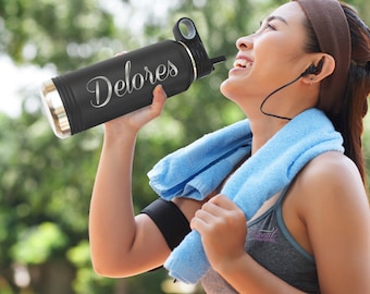 Custom Water Bottle Personalized, Double Wall Water Bottle, Gym Water Bottle, Premium Laser Engraved Water Bottle, Workout Water Bottle