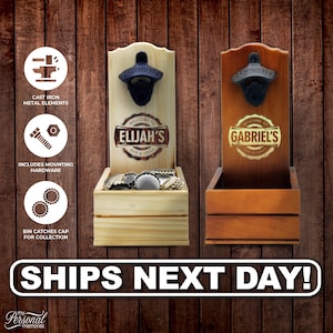 Cap Catcher, Groomsmen Wall Mounted Bottle Opener, Bottle Opener Wall Mount with Cap Catcher, Groomsmen Beer Gift, Cast Iron Bottle Opener