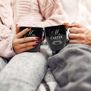 Personalized Mr and Mrs Coffee Mugs Set of 2, Custom Mr Mrs Coffee Set, Customized Mr and Mrs Coffee Mug Set image 3